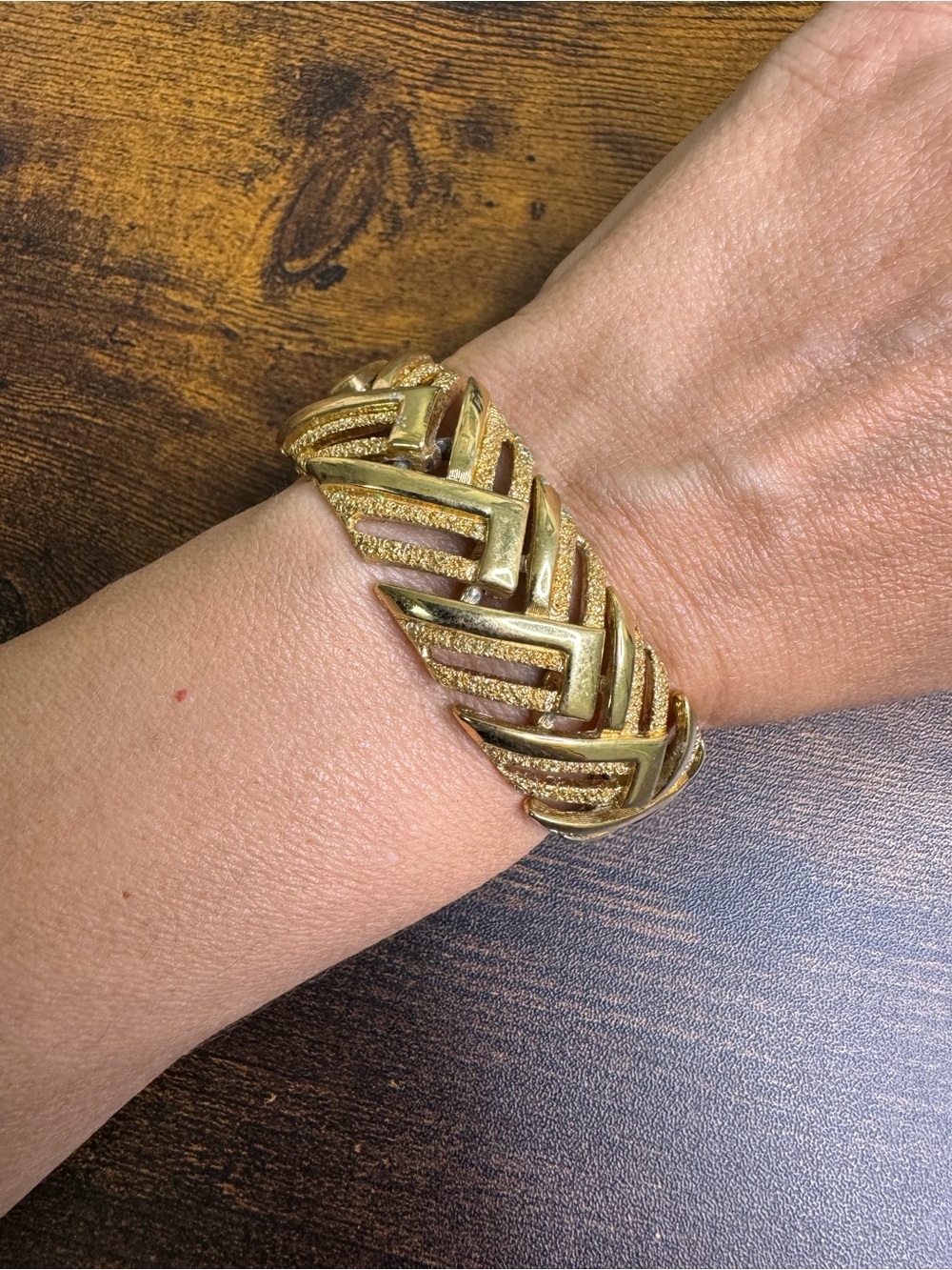 Monet Gold Plated 1960โs Bracelet Textured and Smooth Finish